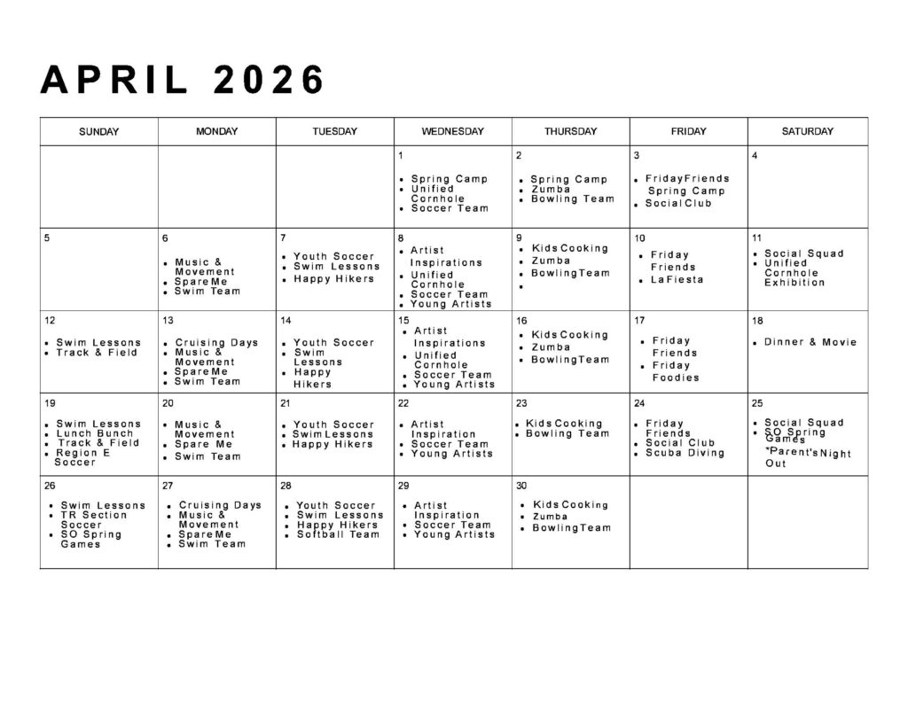 April program calendar 2026