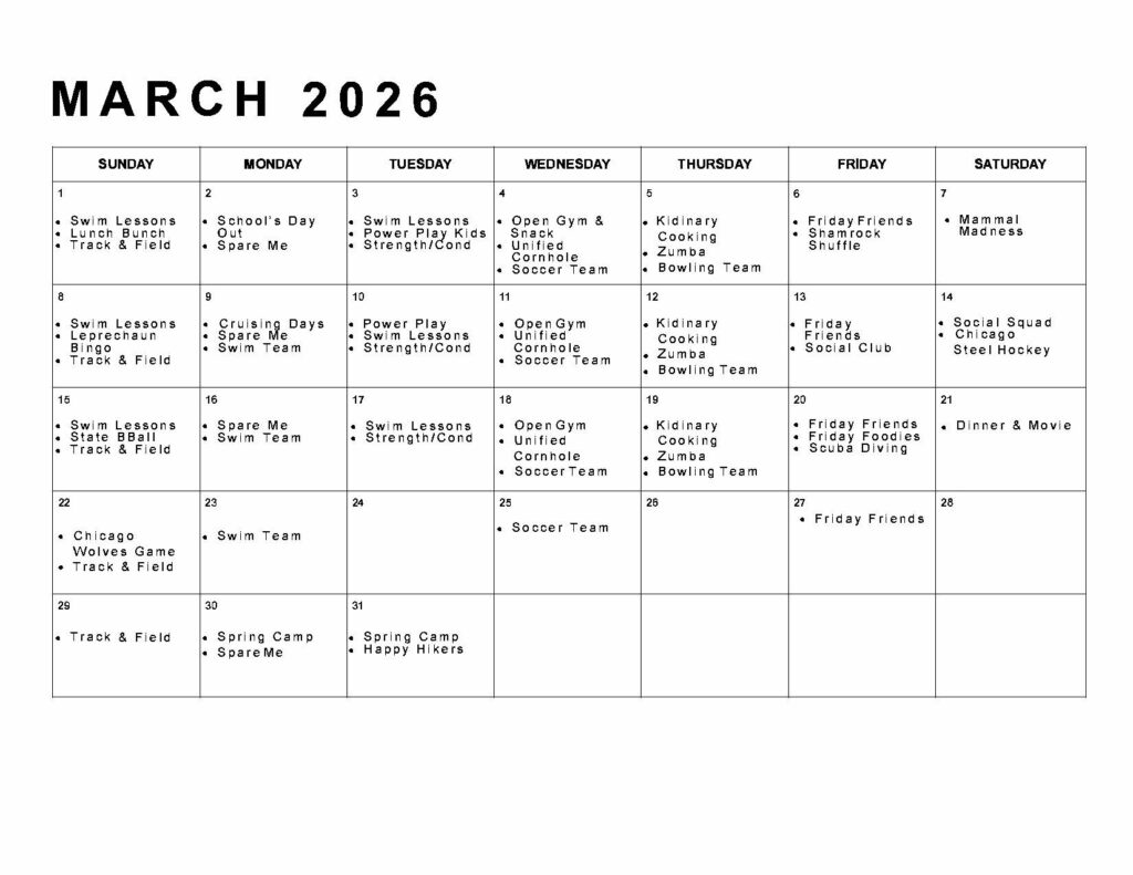 March program calendar 2026