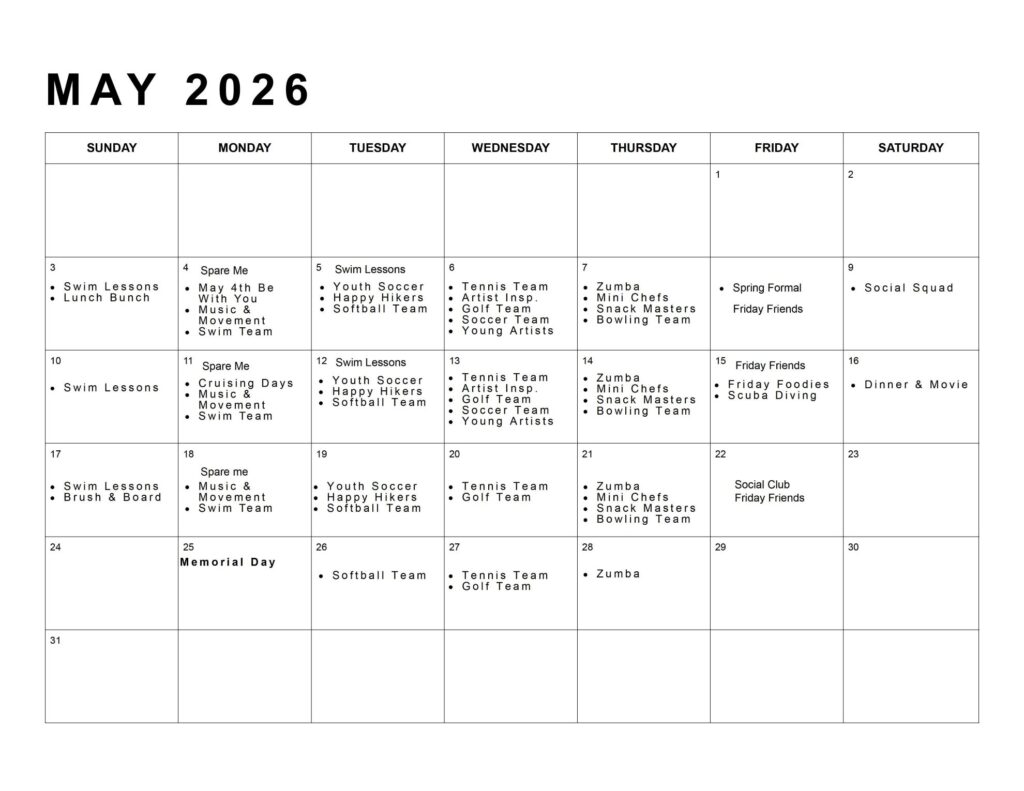 May Program Calendar 2026